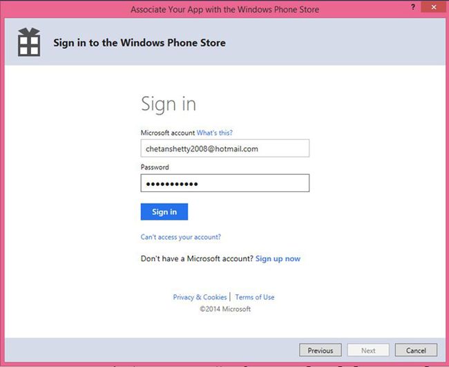sign in to the windows phone store